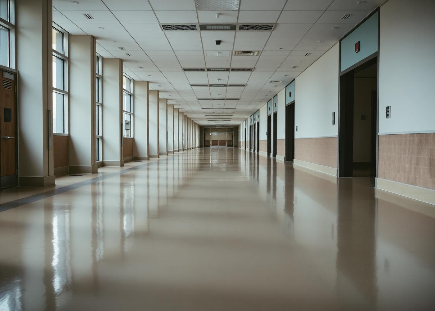 Institutional corridor with vinyl floor