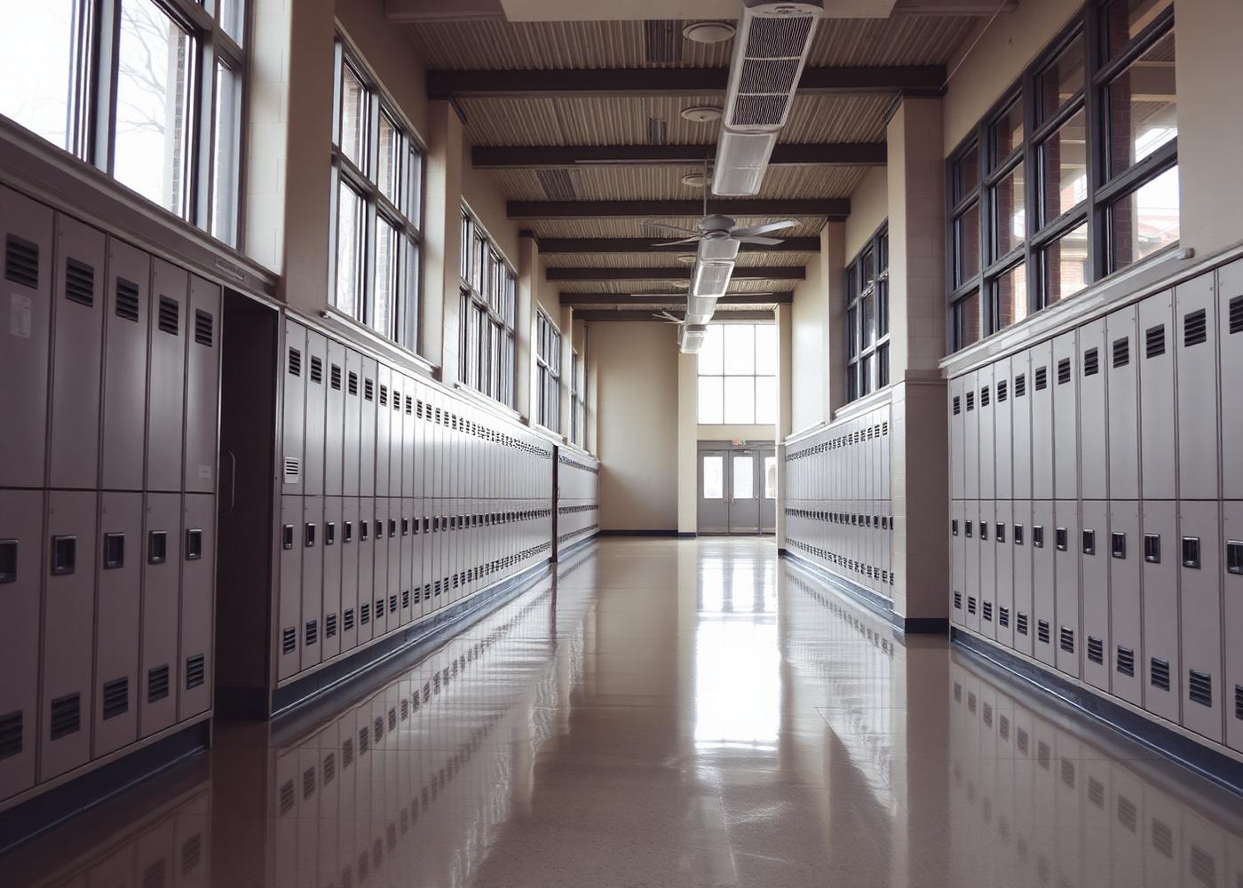 Institutional corridor with vinyl floor