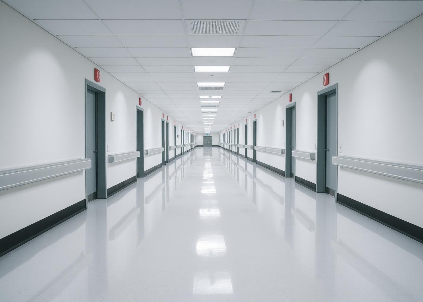 Hospital corridor with spotless vinyl flooring