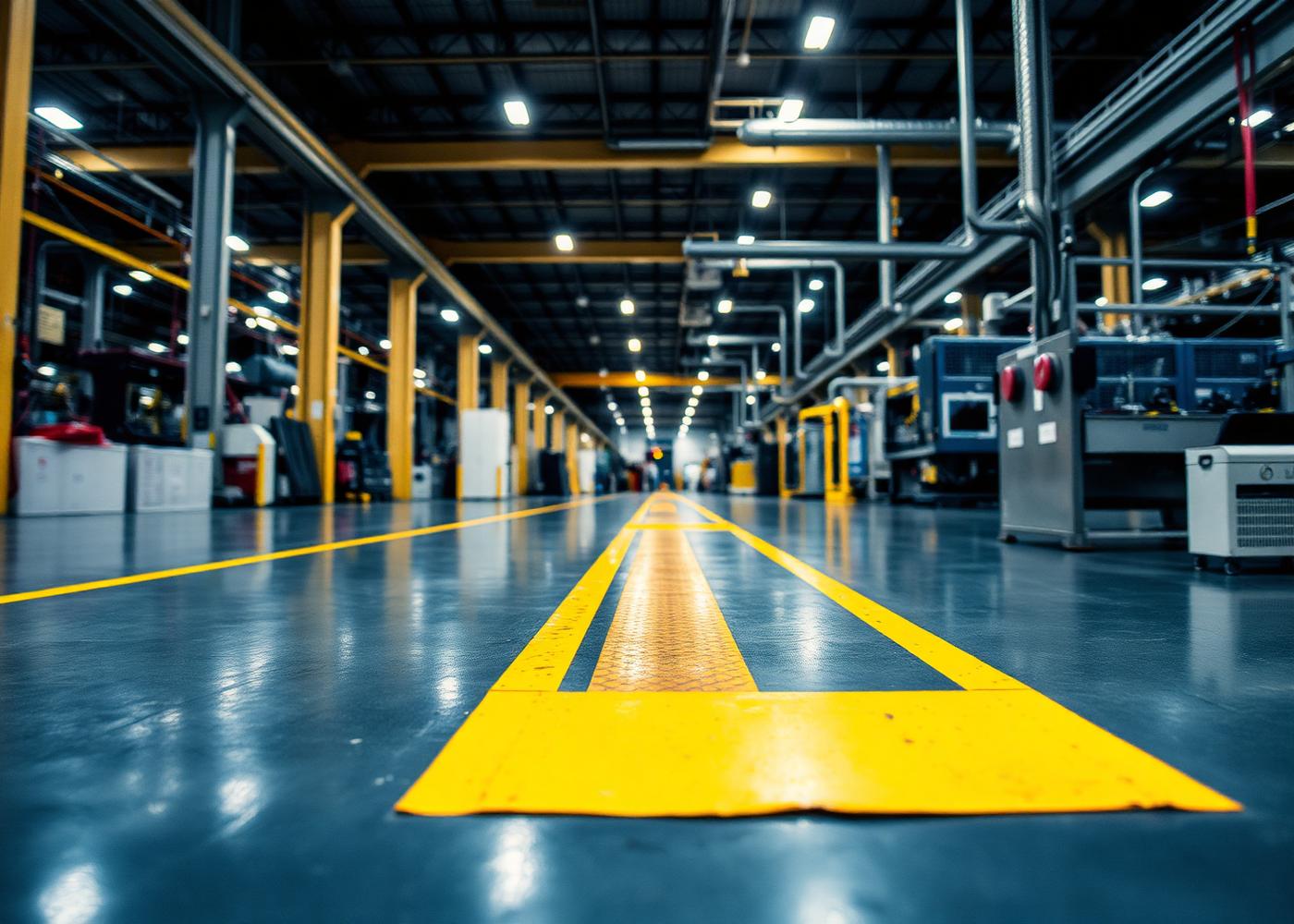 Factory floor with painted lane markings